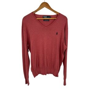 Polo‎ Ralph Lauren Mens Pima Cotton V-Neck Sweater Salmon Pink Medium